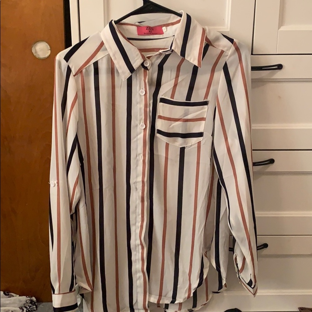Black,white and pink striped flannel shirt